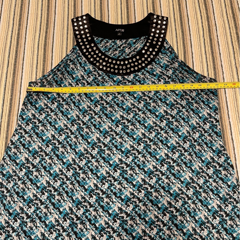 Apt. 9 Women’s XL Teal, White, and Black Geometric Sleeveless Tank Blouse Studs - Picture 8 of 8
